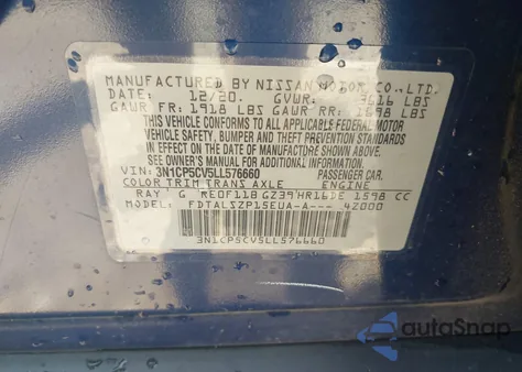 2020 Nissan Kicks Sv Xtronic Cvt from USA, damaged, VIN 3N1CP5CV5LL576660